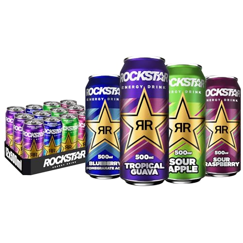 Rockstar Energy Drink Mix 12x500ml – Fruchtiger Energy Drink Mix mit Guava, Blueberry, Sour Apple & Sour Raspberry – Koffeinhaltiges Erfrischungsgetränk