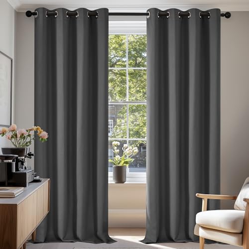 Deconovo Vorhänge Blickdicht Verdunklungsvorhänge Gardinen 2er Set H175 x B140 cm Wohnzimmer Curtains mit ösen Verdunkelung Dunkelgrau