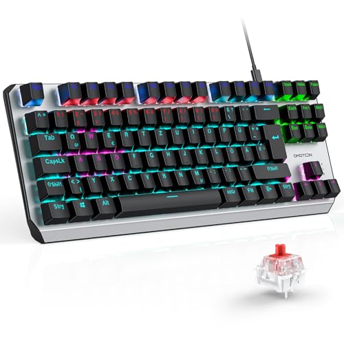 OMOTON Mechanische Gaming Tastatur mit Roten Schaltern(Linear), 80% TKL, QWERTZ Keyboard, Schnelle Reaktion, Anti-Ghosting, 20 LED Beleuchtung, Tastatur für PC/Windows/PS4, ISO-DE