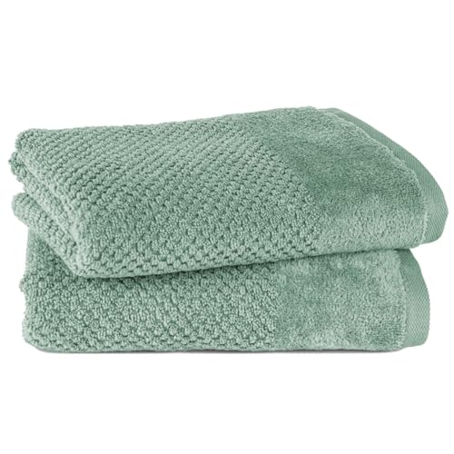 Pure Label 2-TLG. Handtücher Set mit Aufhängeschlaufen aus 100% Baumwolle, saugstark, weich und Oeko-TEX Zertifiziert - 2er Pack Handtücher 50x100 cm aus feinster Baumwolle, Grün - Salbeigrün
