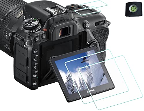 HUIPUXIANG Displayschutz Displayschutzfolie für Nikon D7500 Kamera mit Blitzschuh-Abdeckung, 0,3 mm High-Definition, 9H Härte, optisches LCD, Premium-Glas-Schutzabdeckung [2+2 Stück]