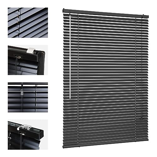 Sekey Klemmfix-Jalousie für Fenster freihängend, 25mm Alu-Lamellen, mit Bohren, inklusive Montagematerial Aluminium-Jalousie ohne Bohren, 60x220cm,Schwarz