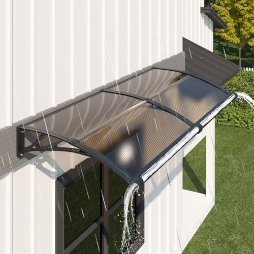 Vordach für Haustür 100x200 cm, Überdachung Haustür aus Polycarbonat, Transparentes Pultbogenvordach – Schützt vor Regen Schnee für Terrasse, Veranda Fenster