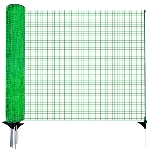 Signstek Weidezaun, mobiler Zaun 90 cm hoch, 25m lang, 15 Pfähle, Gartennetz, Campingzaun, Hühnerzaun, Hundezaun, Absperrzaun, Steckzaun, Begrenzungszaun