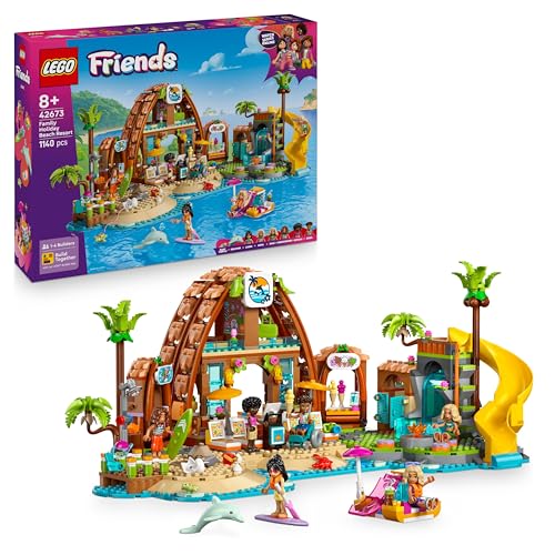 LEGO Friends Familienurlaub im Strandresort - Spielzeug mit 6 Mini-Puppen, Schildkröten- und Delfinfiguren, Eisdiele und Zubehör - Kinder Geschenk für Mädchen ab 8 Jahren - 42673