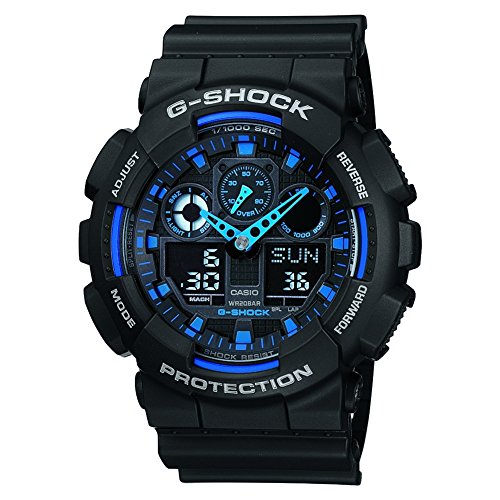 Casio G-Shock Herren Harz Uhrenarmband GA-100-1A2ER, Blau-Schwarz