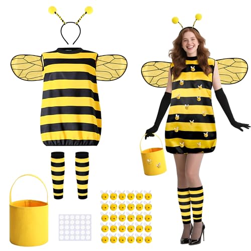 Purple Star Damen Bienenkostüm - Hummel-Outfit für Halloween - Erwachsene Biene Kostüm - Königin Biene Verkleidung für Partys und Events - Karneval Kostüm - Faschingskostüme für Karneval