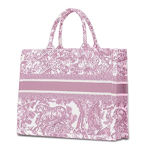 Luxuriöse Umhängetasche für Damen, Baumwolle, Leinen, große Kapazität, tragbar, für Reisen, Strand, Urlaub, Einkaufstasche, Pink