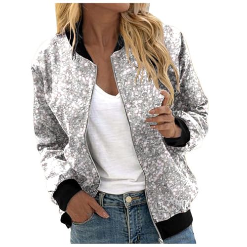 Pailletten Jacke Damen mit Reißverschluss Glitzer Bomberjacke Bolero Elegant Jacken Festliche Disco Kostüm Langarm Casual Pailettenjacke Slim Fit Winter Streetwear Top Glitzertop für Rave Party
