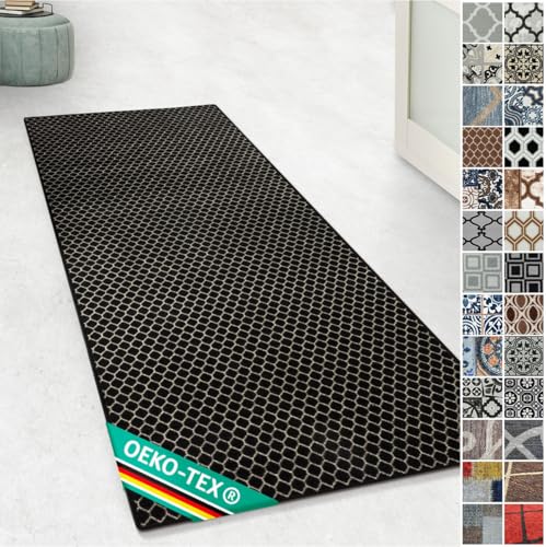 Floordirekt Teppichläufer mit Muster - maßgefertigter Feinschlingen Teppich Läufer für Küche, Flur & Wohnraum - Ornament Vintage Orient Gitter (80 x 150 cm, Dundalk)