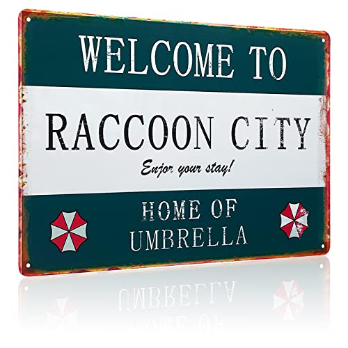 Metall-Blechschild Persönlichkeit Retro Resident Welcome to Raccoon City, Regenschirmschild Zuhause, Material Aluminium, Stil Metall Aluminium Wanddekor-Schild, 30.5x20.3 cm