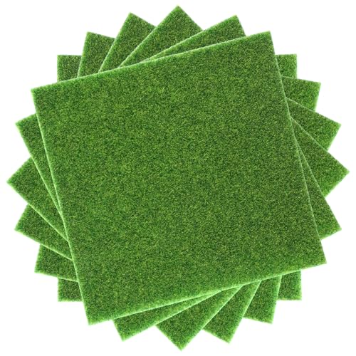 Nogeqi 6 Stück Kunstrasen Deko Miniatur Rasen 15x15cm Kunstrasen zum Basteln, Garten Kunstrasen Miniaturgarten Verzierung, Modellbau Rasen Fake Grass Decor for Crafts Mikrolandschaft DIY Dekorationen