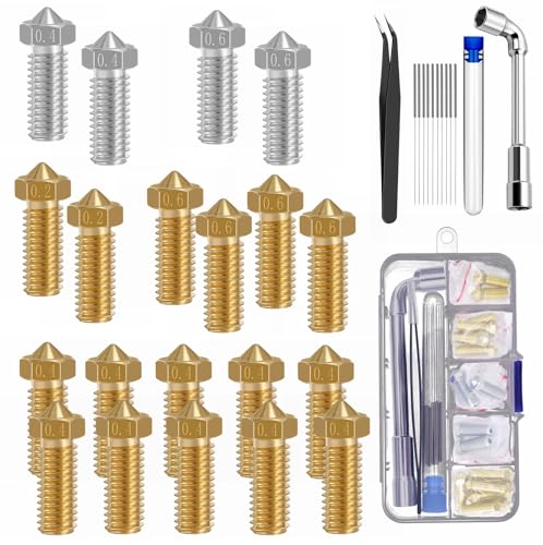 3D Drucker DÜSe 3D Drucker Teile DÜSen Nozzle Extruder Druckkopf für Volcano Anycubic Vyper Kobra Max Artillery Phaetus Rapido Kobra 2... (Edelstahl+ Messing-20pcs Mehrere Größe kit)
