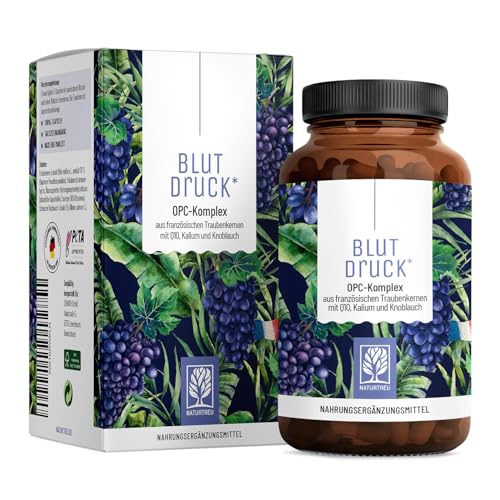 NATURTREU® OPC Traubenkernextrakt hochdosiert 900mg Extrakt mit Q10, Kalium & schwarzem Knoblauch - Französische Trauben vegan - 90 Traubenkernextrakt OPC Kapseln hochdosiert.