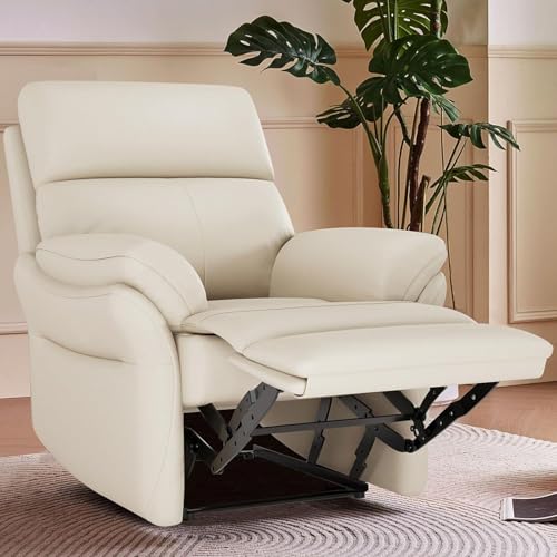AIRSKY Relaxsessel Echtleder Fernsehsessel mit Liegefunktion Kinosessel Nickerchen Seniorensessel TV Sessel mit Schlaffunktion Manuell Verstellbar Liegesessel für Wohnzimmer Schlafzimmer,Beige