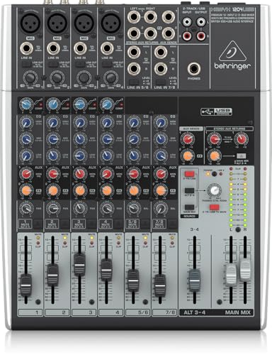 Behringer XENYX 1204USB Premium 12-Input 2/2-Bus Mixer mit XENYX Mic Preamps und Compressors, British EQ und USB/Audio Interface
