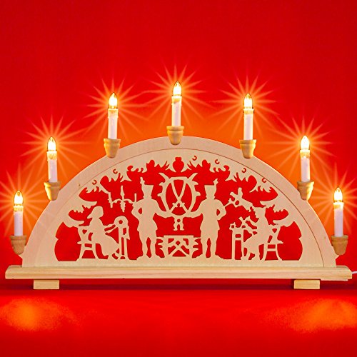 Sikora LB33-7 klassicher Holz Schwibbogen beleuchteter Lichterbogen mit 7 Kerzen Deko Weihnachten Motiv Bergmann Deko Weihnachten Breite ca. 59 cm