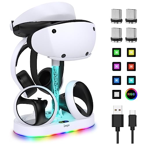Ladestation für PSVR2 Controller, FASTSNAIL LED Ständer Kompatibel mit PlayStation VR2, Zubehör für PS5 VR Headset & Sense Controller mit 15 RGB-Licht, PS VR2 Spiel Zubehör Storage Base