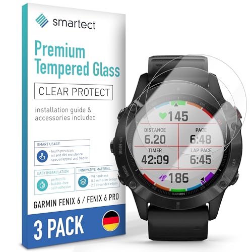 smartect Schutzglas [3 Stück, Klar] kompatibel mit Garmin Fenix 6 / Fenix 6 Pro (NOT 6s, 6s PRO, 6X PRO), HD-Diplayschutzfolie, Anti-Kratzer, Blasenfrei, 9H Härte, 0.3 mm Ultra-klar