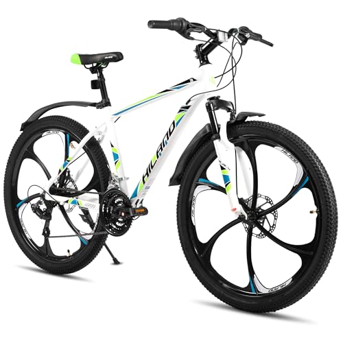 HILAND 26 Zoll Mountainbike für Erwachsene, 6 Speichenrad 18 Gang Herren Damen Mountainbike, mit Doppelscheibenbremse, 26 Zoll MTB Aluminiumrahmen Fahrrad, Weiß