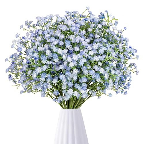 RFYTDCF 6 Stück Schleierkraut Künstlich Blau, 52 cm Gypsophila Kunstblumen Wie Echt Blumen Deko Kunstblumenstrauss Plastikblumen Blumenstrauß für Hochzeit Braut Party Home
