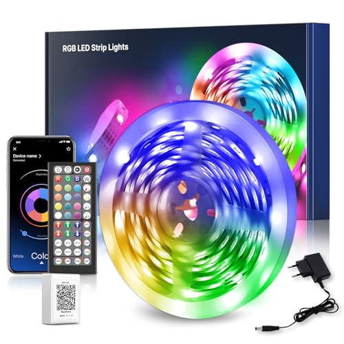 Mexllex LED Strip 5m,LED streifen mit App-Fernbedienung, RGB Musik-sync, Farbwechsel LED lichterkette für Schlafzimmerbeleuchtung,Room,Küche,Party