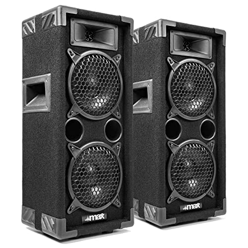 MAX26 PA Lautsprecher passiv, DJ Lautprecher, DJ Boxen Set mit Griffe, 1200 Watt Peak, 2 x 6 Zoll Doppel-Tieftöner, PA Boxen für Musikanlage - Schwarz