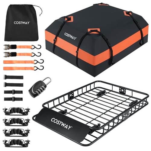 FANTASK 425L Dachgepäckträger Tasche, Dachbox Auto wasserdicht mit Dachgepäckträger, Schloss, 6 Türhaken & Tragetasche, Dachkoffer bis 90 kg für SUV, Pickup, Limousine