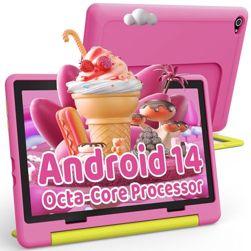 Ainmel Kids Android 14 Tablet für Kinder, Octa-Core Prozessor, 14 GB + 64 GB, 5000 mAh, Kindersicherung, WiFi 6, Bluetooth 5.3, sicheres Gehäuse für Kinder (Rosa)