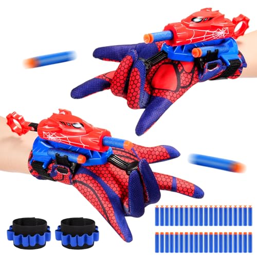 Braxel Spid-er Spielzeug ab 3-10 Jahre Junge 2 Set Spid-er Netzwerfer Handschuhe Kinder Geschenk Outdoor Spielzeug Kinderspielzeug ab 4 5 6 7 8 Jahre