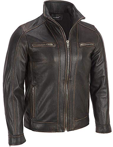 Superior Leather Garments schwarze Herren-Lederjacke, verblichene Kanten, echtes Rindsleder Gr. L-Für Person Mit Brust 104 cm, Schwarz
