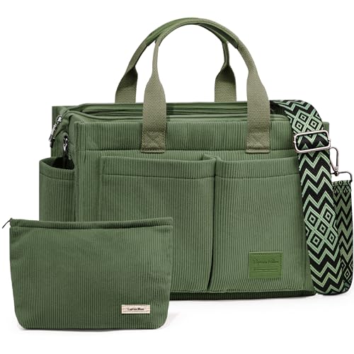 Captain Blues Cord Tasche Damen, Große Handtasche Shopper Tasche, Tasche Arbeit Damen, Umhängetasche mit Reißverschluss, Cord Tote Bag für Uni & Alltag (Grün)