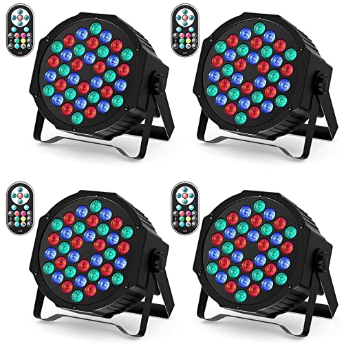 U`King 4 Pack RGB LED Par Strahler, 36 LED Bühnenlicht Partylicht mit Fernbedienung, Discolicht Scheinwerfer Bunt Beleuchtung für Moving Head DJ Party Show Bar Nebelmaschine Halloween Weihnachten