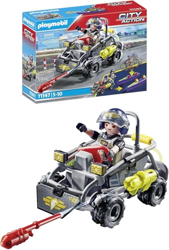 PLAYMOBIL City Action 71147 SWAT-Multi-Terrain-Quad, verwandelbares SEK Speedboot, Spielzeug für Kinder ab 5 Jahren