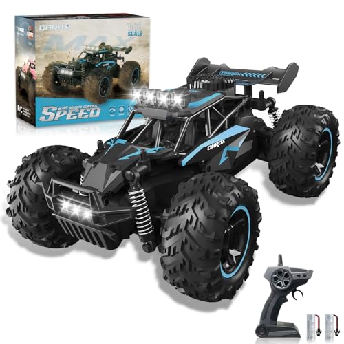 Carox Ferngesteuertes Auto, 2,4 GHz 25 km/h RC Auto, 1:18 Off-Road RC Monster Truck mit Scheinwerfer und Fahrgestellbeleuchtung für Kinder