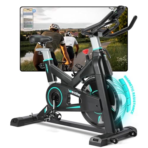 WENOKER Heimtrainer Fahrrad mit App, Leises Hometrainer Fahrrad mit Einstellbarem Magnetischem Widerstand, Ergometer Spinning Bike Indoor Fitnessbike mit LCD-Display, Tablet-Halterung, Bis 160KG