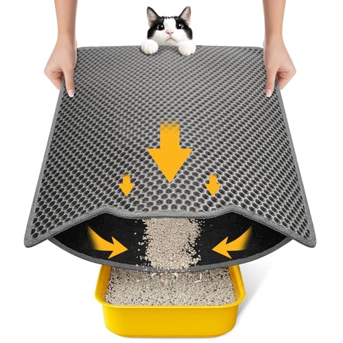Conlun Katzenklo Matte, 58x42cm Waben Doppelschicht Katzenstreu Matte, Urin- & Wasserdichte Katzenmatte Katzenklo, Leicht zu reinigen, Rutschfeste Katzenmatte für den Boden, Grau, 2317