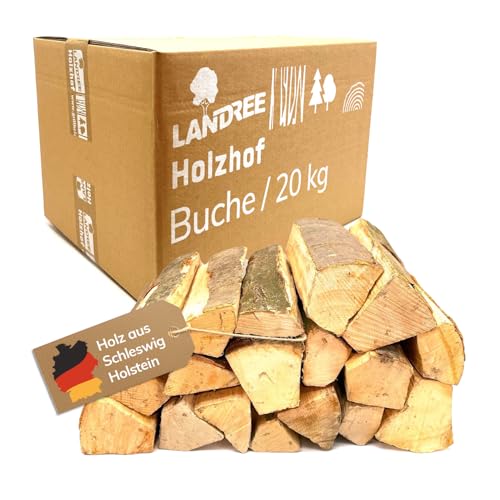 Landree Kaminholz Buche 20 kg für Kamin, Kaminofen, Lagerfeuer, Feuerschale und Ofen, 30 cm Scheitlänge, kammergetrocknet, Holz, Brennholz, Wood vom Familien-Holzhof aus Schleswig Holstein