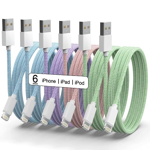 iPhone Ladekabel, [Apple MFi Certified] 6 Stück 1/1/2/2/2/3M buntes abgestuftes USB-A zu Lightning Kabel, haltbares Nylon geflochtenes, Datenkabel für iPhone 14/13/12/11/XR mehr-Nette Farben