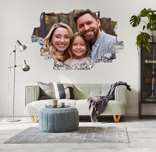 3D Wandtattoo mit eigenem Foto Wandtattoo selbst gestalten Wandsticker individuell personalisiert Wandaufkleber mit Foto Wandsticker Wohnzimmer Wand deko Schlafzimmer Küche Badezimmer 40 bis 120cm PT6