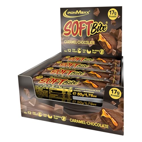 IronMaxx SoftBite Proteinriegel Chocolate Caramel – 12 x 50 g | Extra softe Konsistenz | Hoher Protein- und Ballaststoffgehalt | Ohne Zuckerzusatz | Ideal für unterwegs
