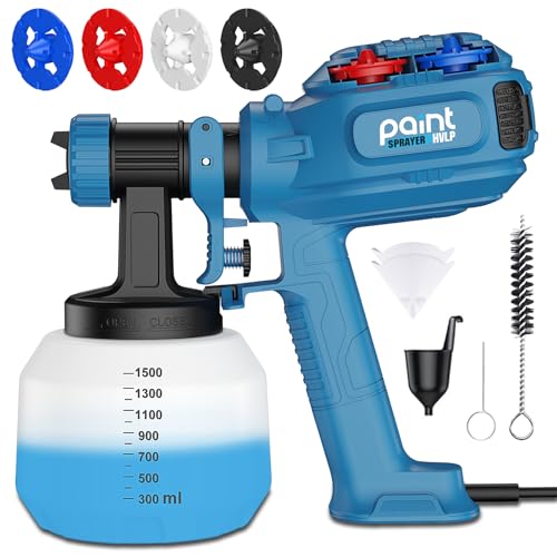 Farbsprühsystem, Farbsprühgerät mit 1500ml Farbbehälter, 850W HVLP Elektrische Farbsprühpistole mit 1,6m Kabel, 4 Düsen & 3 Muster für Möbel, Zäune, Schuppen, Innen- und Außenanwendung