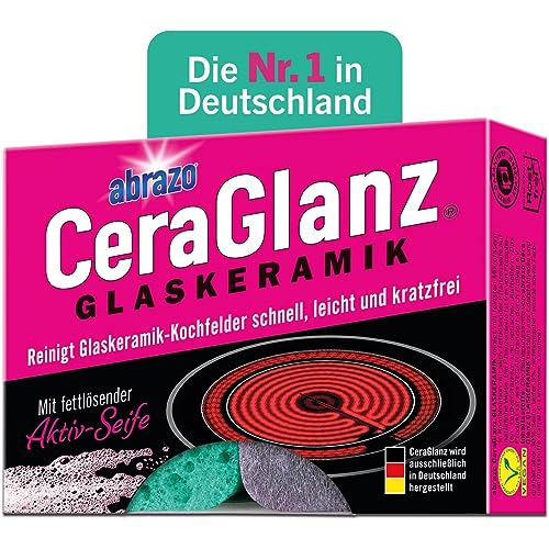 abrazo CeraGlanz Glaskeramik - 2 Glaskeramikfeldreiniger, antibakterieller Glaskeramik Reiniger, Glaskeramikfeld Reiniger, Herdreiniger, Herd kratzfrei reinigen
