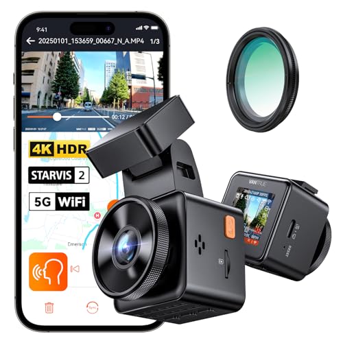 VANTRUE E1 Pro 4K HDR STARVIS 2 Dashcam Auto vorne, 5Ghz WLAN Mini Dash Cam mit CPL, GPS Sprachbefehle, 15Sek. Puffer Parküberwachung, Prima Nachtsicht, 1.54 Zoll 160°Versteckte Autokamera, max. 1TB