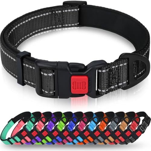 Taglory Hundehalsband, Weich Gepolstertes Neopren Nylon Hunde Halsband für Kleine Hunde, Verstellbare und Reflektierend für das Training, Schwarz