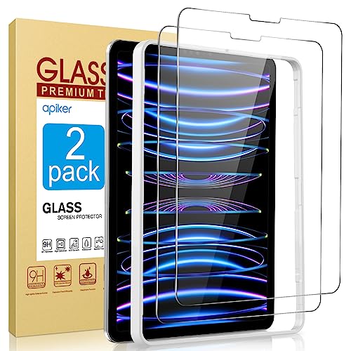 apiker Panzer Schutz Glas für iPad Pro 11 Zoll (2022,2021,2020,2018) und iPad Air 5/4. Generation(10,9 Zoll), 9H Härte Schutzfolie, mit Schablone, bläschenfrei, kratzfest, 2 Stück