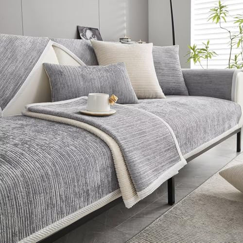 Bettschlange Sofa Überzug, Couch Überzug L Form 1/2/3/4 Sitzer, Sofa Cover Sofabezug Ecksofa rutschfeste Sofaschoner, Sofadecken für Sitzfläche, Universelle Sofa Überwurf,Hellgrau,70 x 70 cm