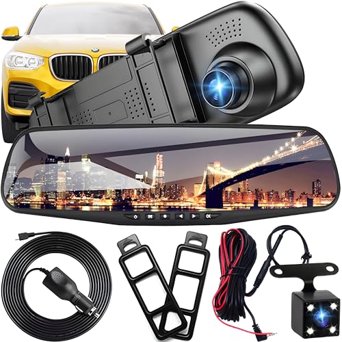 Retoo Full HD Auto Spiegel Dashcam mit Rückfahrkamera mit Nachtsicht Rear Right Lower Loop-Aufnahme und 4,3 Zoll Display 170° Vorne / 120° Hinten 1080P Dual Autokamera Parkmonitor