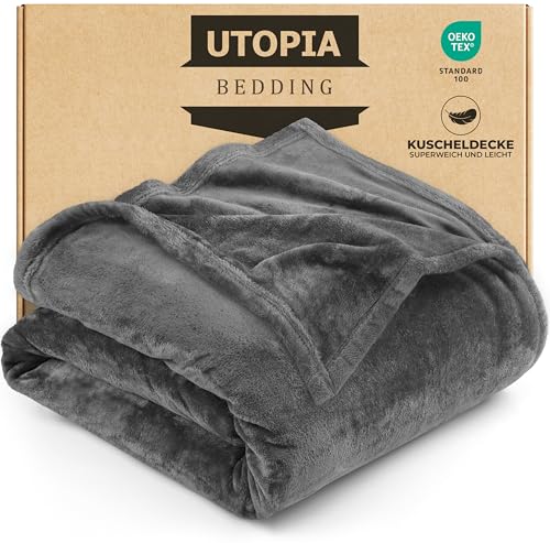 Utopia Bedding Kuschelige Fleecedecke [200x150 cm, Grau] Weiche, leichte, warme Flauschige Decke Kuschelige und atmungsaktive Decken für Bett Sofa Couch