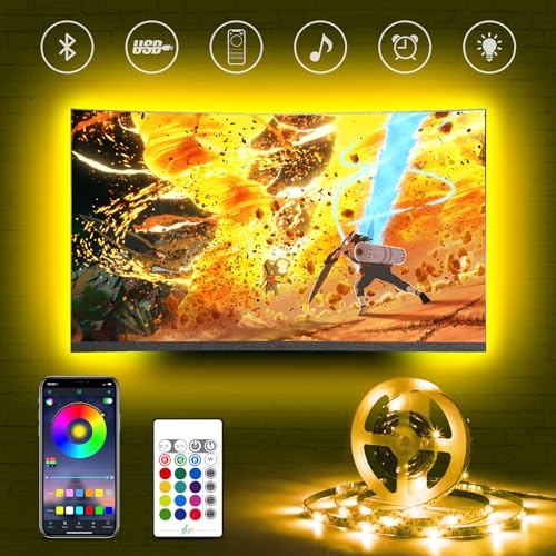 HAMLITE LED TV Hintergrundbeleuchtung für 50 55 Zoll Fernseher, 3.5m Bluetooth LED Strip,Farbwechsel Sync mit Musik,USB RGB LED Streifen mit Fernbedienung und App Steuerung, für TV/PC Monitor